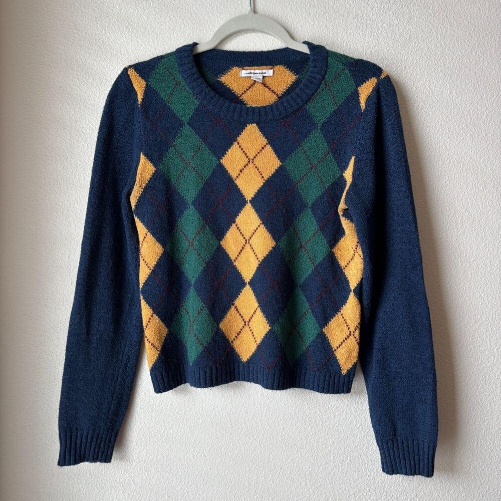American Eagle Academia School Argyle Navy Blue Sweater Medium